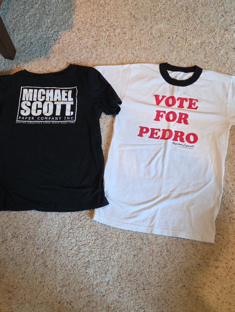 Nica White Ringer Tee with Red "Vote for Pedro" Graphic